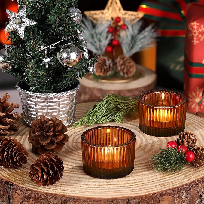 24 Pack Amber Tealight Candle Holders, Glass Votive Candle Holders | Fall - Image 8