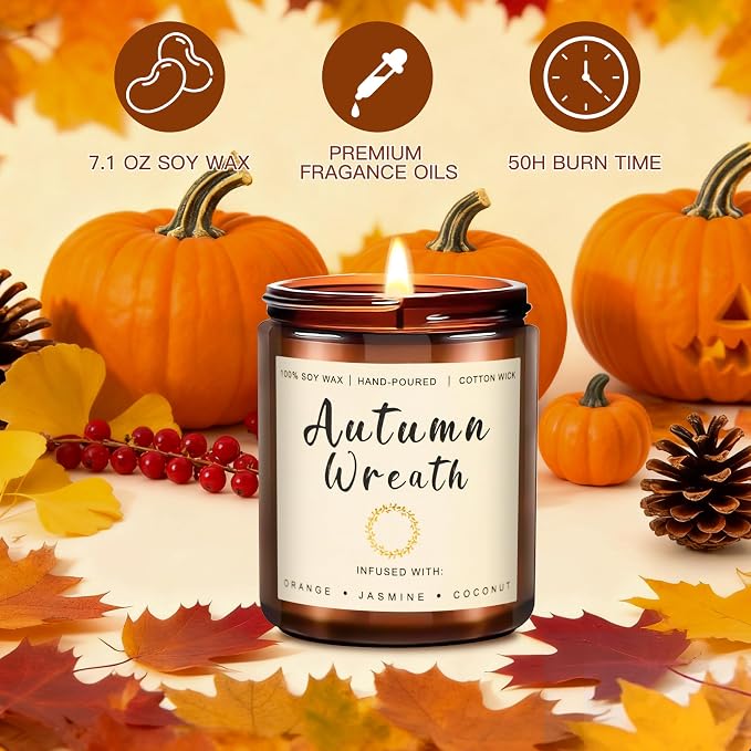 Candles for Home Scented, 6 x 7 oz Soy Wax & 150 Hours Long Lasting Fall Candles - Image 3