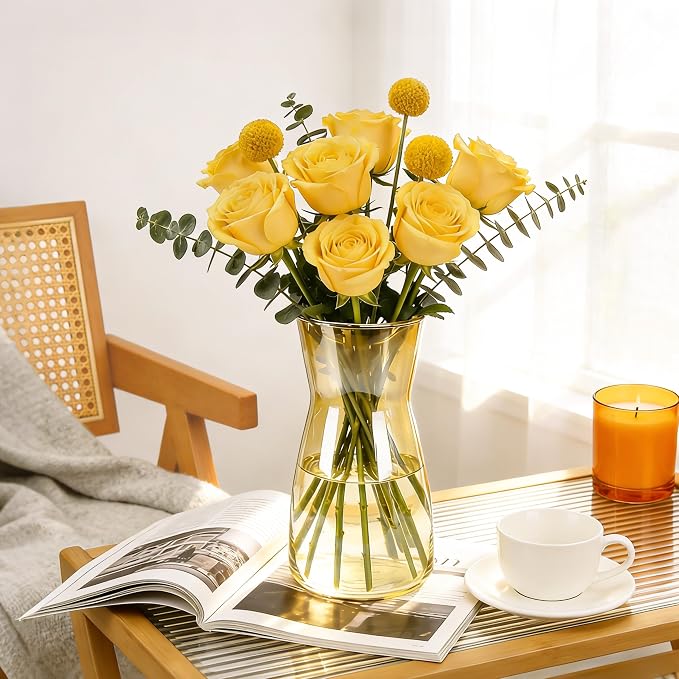 Der Rose 8" Amber Flower Vase Vintage Glass Vase - Image 2