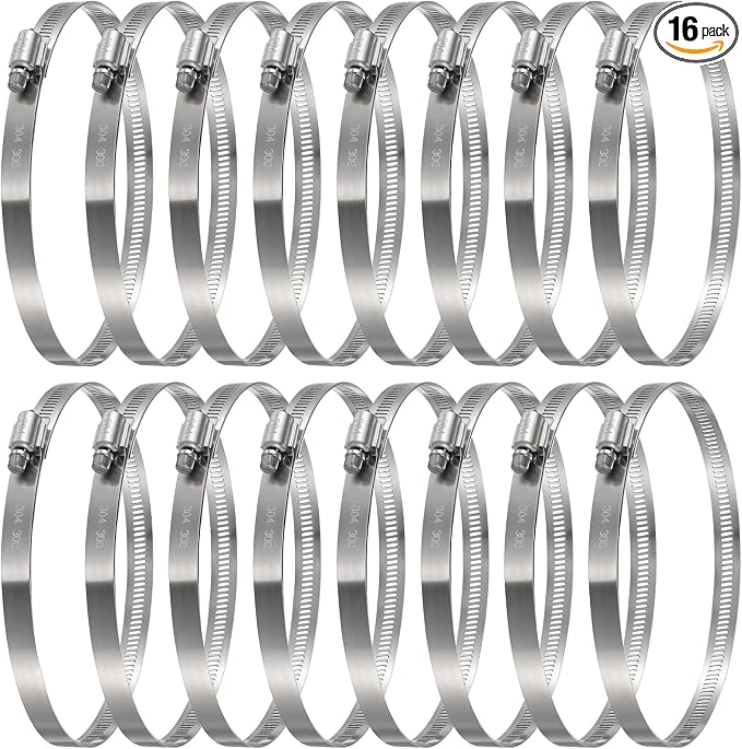 Boao Adjustable 304 Stainless Steel Duct Clamp Hose Clamp, 16 Pieces, 8 Inch by Boao