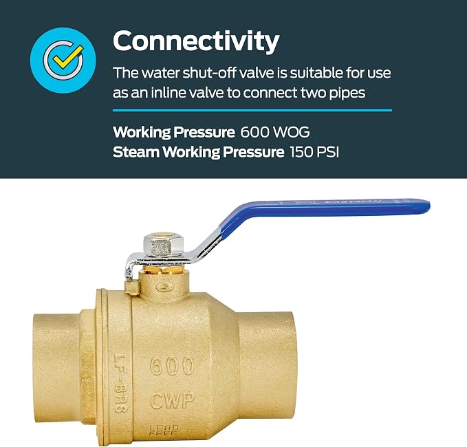 Eastman Heavy Duty Full Port Brass Ball Valve, 2 in Sweat x 2 in Sweat - Image 3