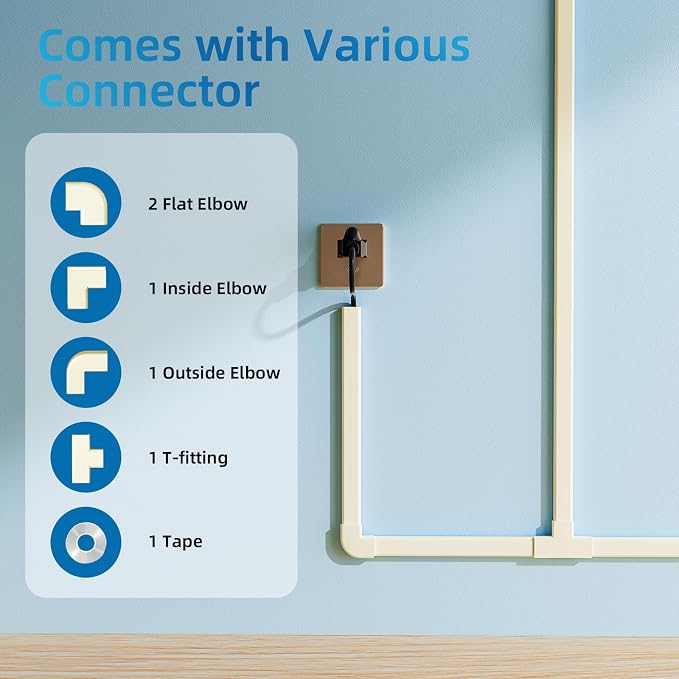 Yecaye 142in Wall Cord Hider for 2-3 Cords, W0.94in H0.47in, On-Wall Cord Cover - Image 3