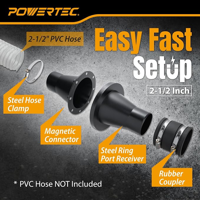 POWERTEC 4” to 2-1/2” Magnetic Connector, Magnetic Dust Collection Fitting w/ 8 - Image 7