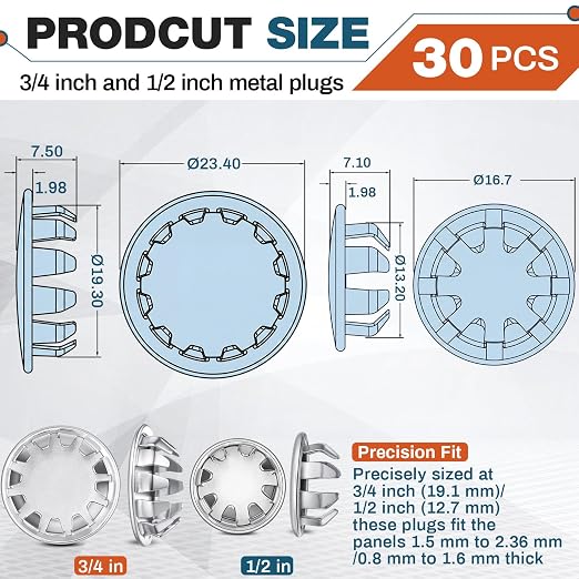 Hicarer 30 Pack Fit 1/2inch ＆ 3/4inch Hole Metal Hole Plugs, Nickel-Plated - Image 8