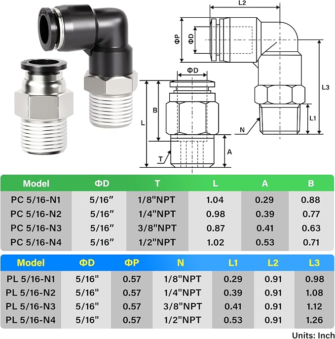 TAILONZ PNEUMATIC Elbow and Straight Combination 5/16 Inch Tube OD x 1/4 Inch - Image 2