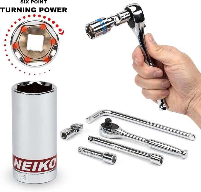 Neiko 02514A 1/4 Inch-Drive Ratchet and Small Socket Set, Chrome Vanadium Steel - Image 3