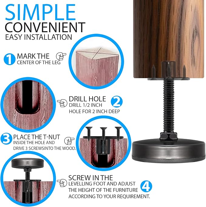 M8 Heavy Duty Leveling Feet 4Pk, Raise 0.8" to 2.25" | Adjustable furniture - Image 6