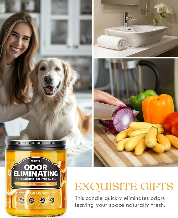 AOOVOO 6 Pack Citrus Lemon Odor Eliminating Candle - 54 oz Soy Candles | - Image 4