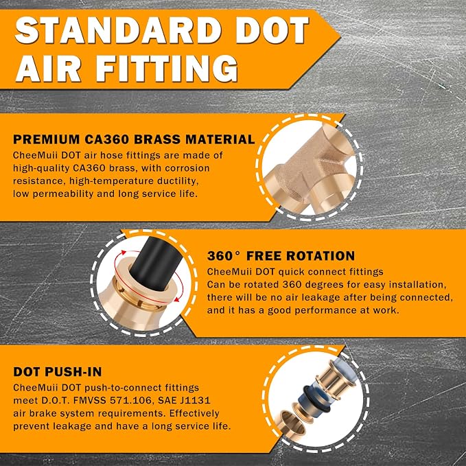 14 Pcs 1/4" Brass DOT Air Line Fittings Kit 1/8" 1/4" DOT Push Lock Air - Image 4