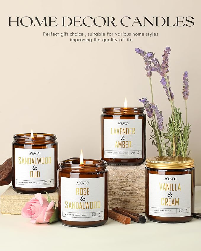 AOOVOO Vanilla/Lavender/Sandalwood/Rose Candles - 36 oz Scented Candles - Image 2