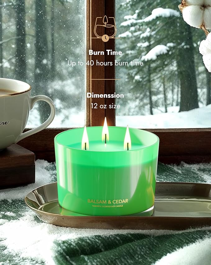 Luxury Candle Balsam & Cedar Scented | Large 3-Wick Jar Candle | Up to 40 Hours - Image 3