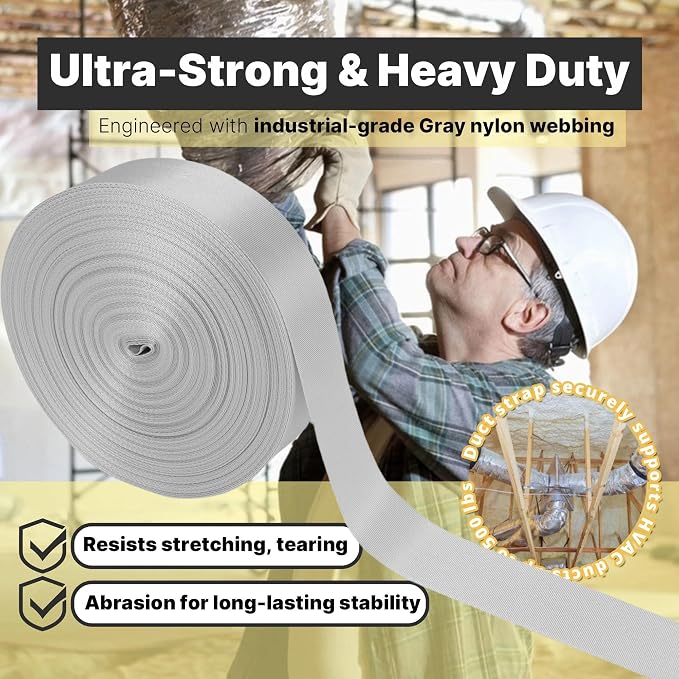 2 Pack Heavy Duty Duct Strap – 1.95 in x 147 ft Grey Nylon Strapping - Image 4