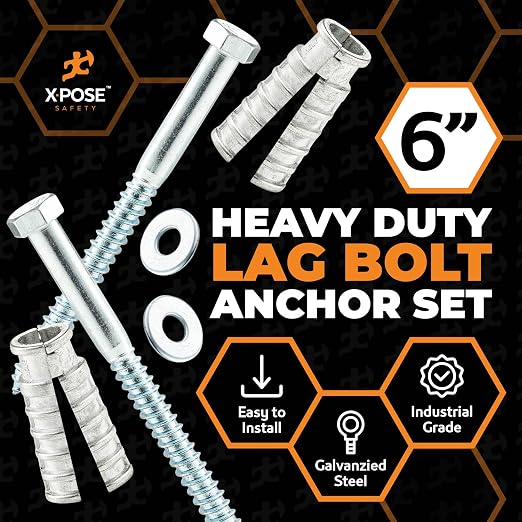 Concrete Anchors Set with 6" Lag Bolt, Lag Shield and Washer - Image 3