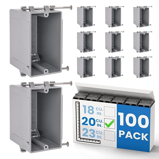 1-Gang New Work Outlet Box, 20 Cubic Inch Single Gang PVC Electrical Box by OhLectric