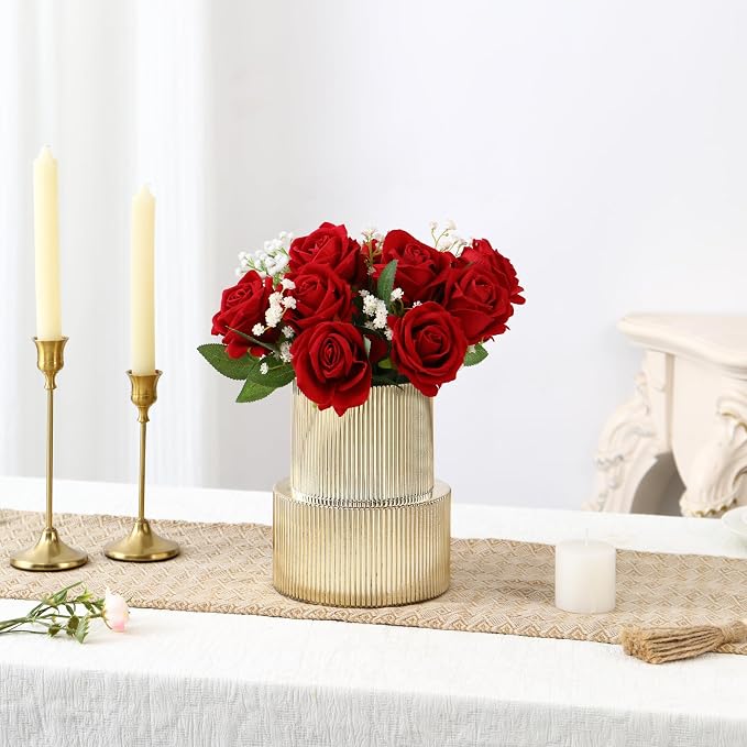 Ribbed Glass Vase, Flower Vase, Fluted Gold Vases - Image 5
