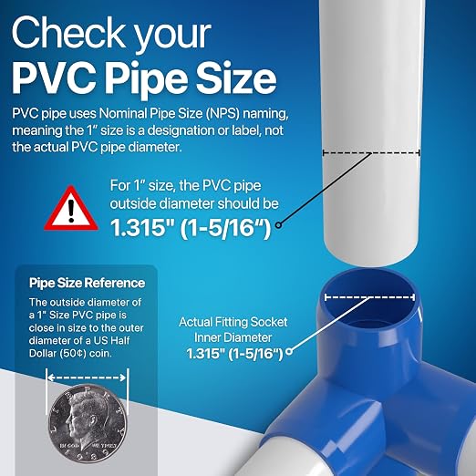 1” 4-Way Tee Furniture Grade PVC Fitting in Blue, Made in USA, UV-Resistant - Image 4