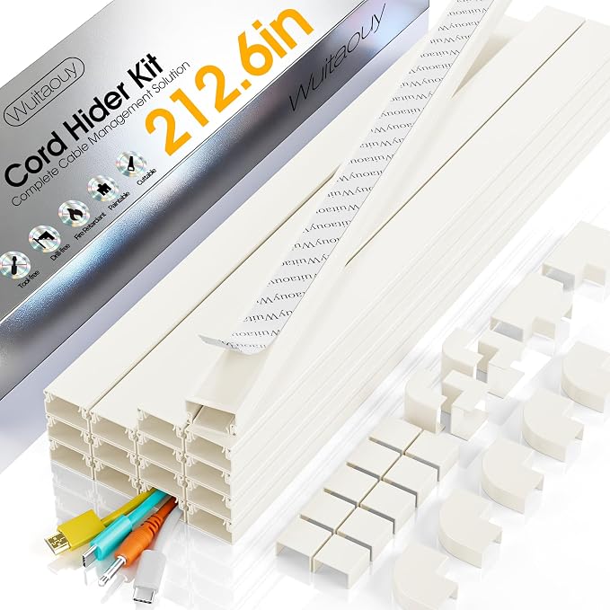 212.6in Cord Covers for 2-3 Wires on Wall, TV Cord Hider Wall, Paintable Cable by Wuitaouy