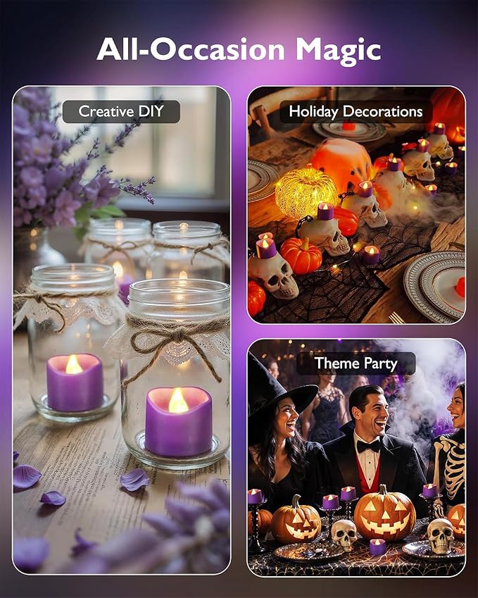 Homemory 50-Pack Purple Flameless Battery Tea Light Candles, 200+ Hours | - Image 7