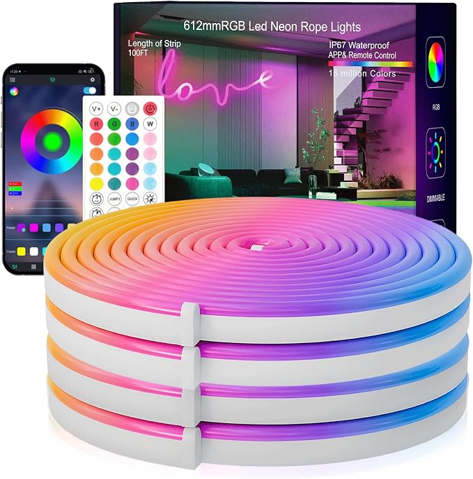 SILFU Neon Rope Lights, 100FT RGB LED Strip Lights | Waterproof IP67 LED Lights by SILFU