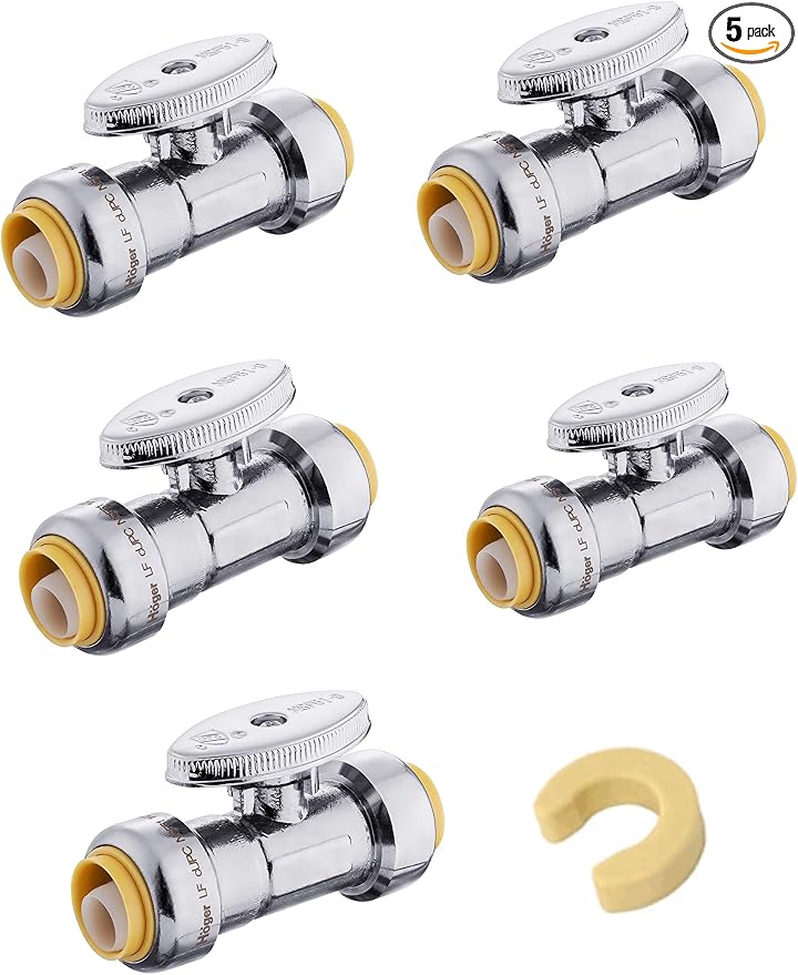 5PC EFIELD 1/2"Push Fit Straight Stop Valve, 1/4 Turn | Push-fit Water Shut Off by EFIELDPEXTUBING