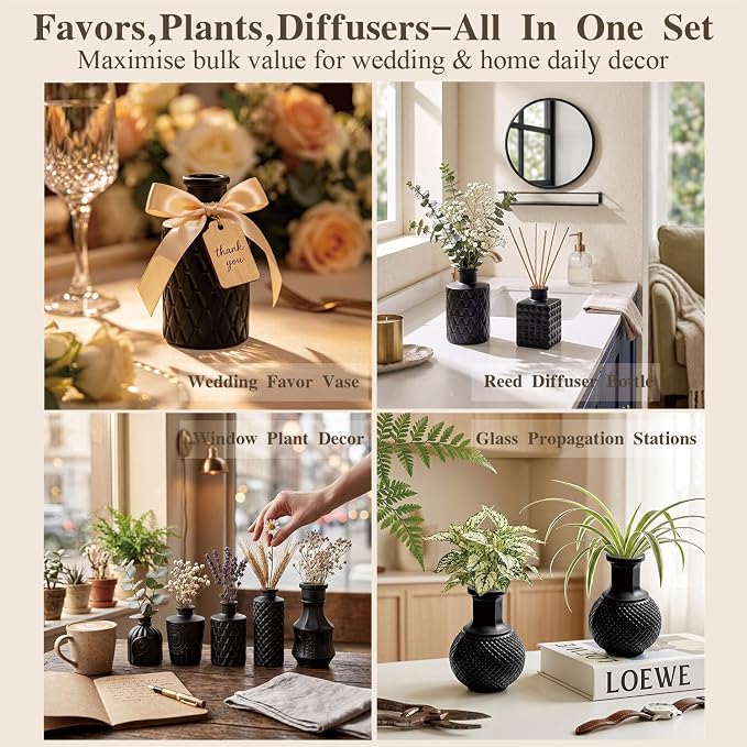 Black Glass Bud Vase Set of 24 Pcs, Small Bud Vases in Bulk, Glass Crystal - Image 3
