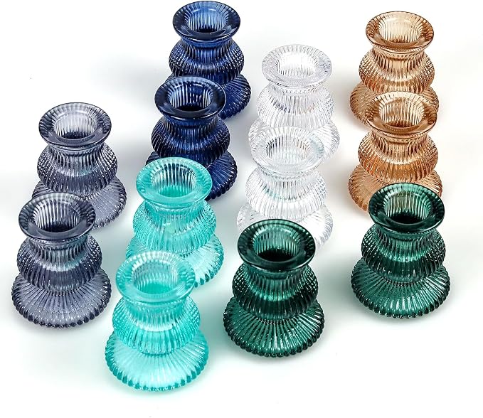 WDHODEC Christmas Taper Candle Holders 12PCS Glass Candlestick Holders by WDHODEC
