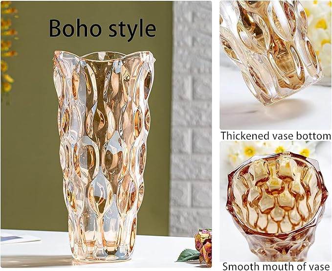 CEMABT Amber Glass Vase for Centerpieces, 9.4-inch Height, 5.1-inch Opening - Image 4