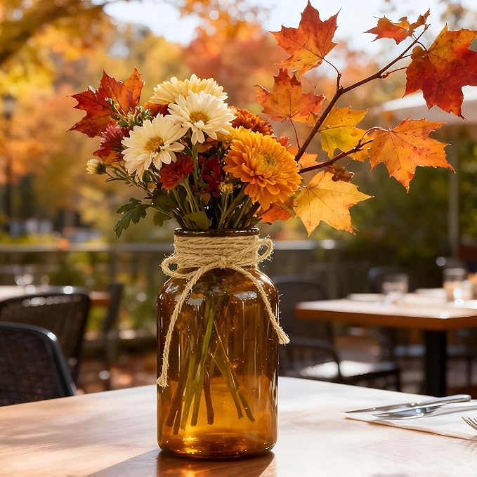 12 Pack Mason Jar Vases for Centerpieces, Amber Glass Flower Vase | Vintage - Image 4