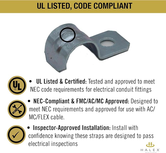 Halex 3/8 in. Flexible Metal Conduit Strap, One Hole, FMC AC MC metal conduit - Image 4