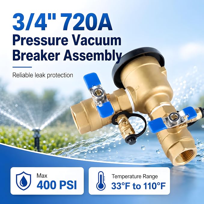 3/4 Inch Backflow Preventer, Pressure Vacuum Breaker Assembly, Heavy Duty Brass - Image 4