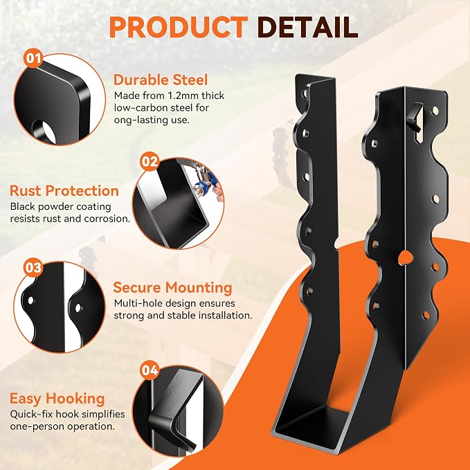 25 Pcs Black 2x8 Joist Hanger, LU28 18 Gauge Double Shear Face Mount Joist - Image 4