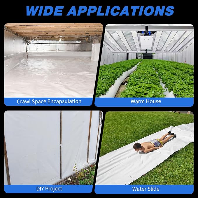 White Plastic Sheeting, 20 Mil 10' x 50', Crawl Space Vapor Barrier, Plastic - Image 7