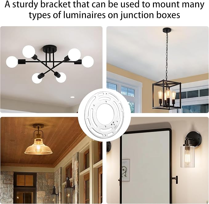 2 Pack Universal Light Fixture Mounting Bracket, 4 Inches Diameter Steel Round - Image 5