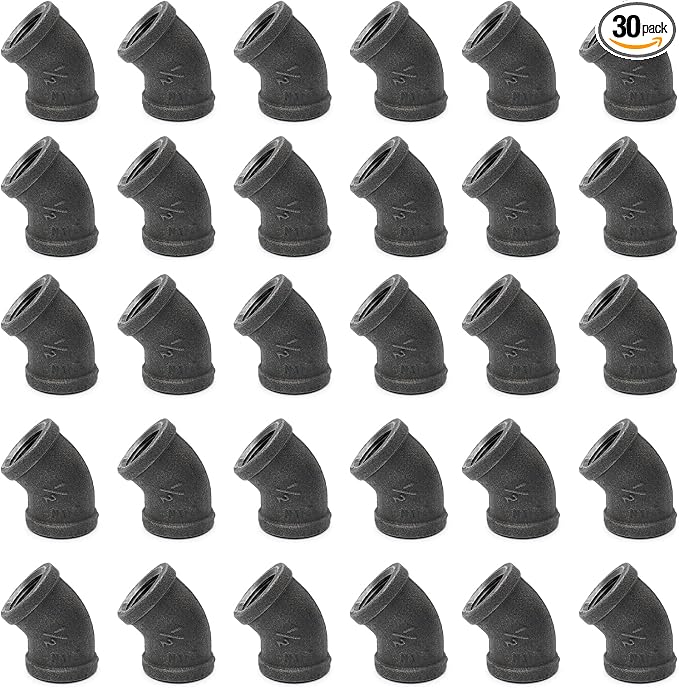 1/2" 45-degree elbow, Home TZH 30 Pack Female Threaded 45-degree Malleable Cast by HomeTZH