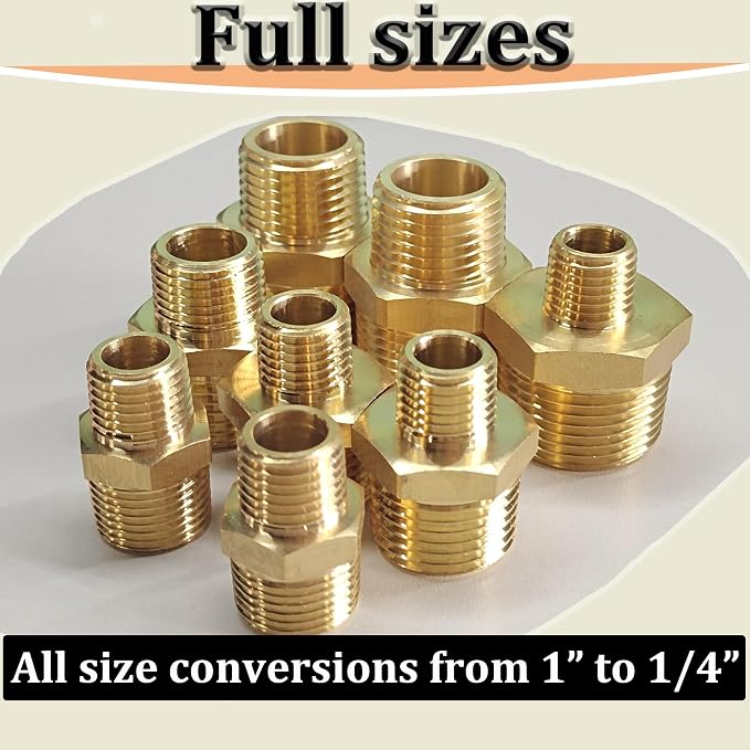 2PCS NPT Male Threaded Reducing Nipple Pipe Fitting Adapter, Brass Hex Nipple - Image 9