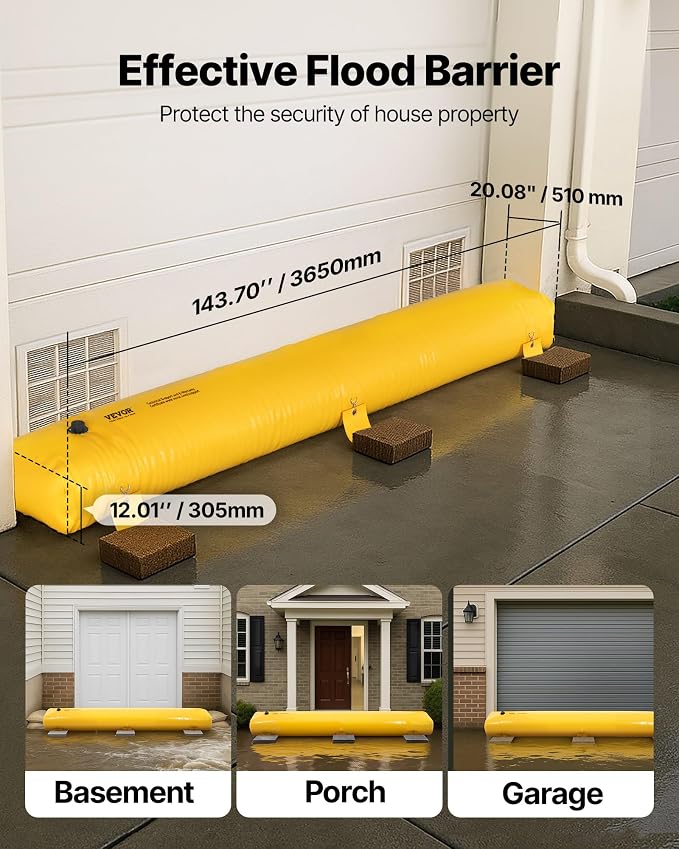 VEVOR Flood Barrier Hydro Bag 12 ft Length x 12 in Height Water Diversion | - Image 2