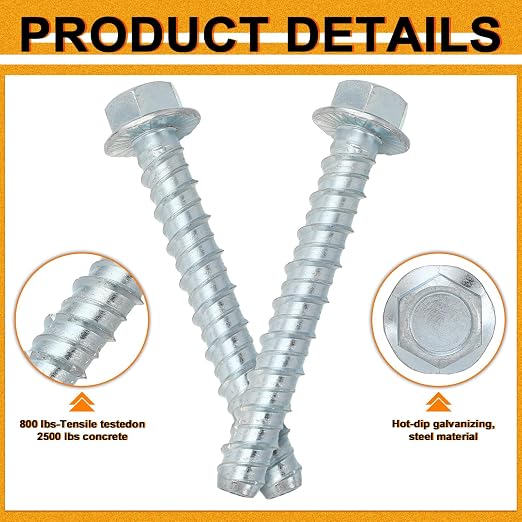 Hicarer 120 Pack 1/2 x 4 Inch Concrete Screws Galvanized - Image 3
