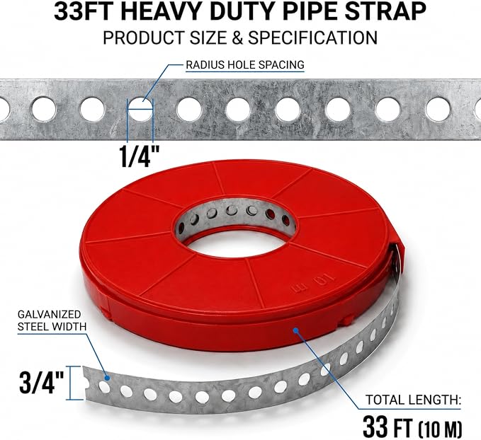 Metal Strapping with Holes 33ft x 3/4 inch – Heavy Duty Pipe Hanger Strap - Image 3