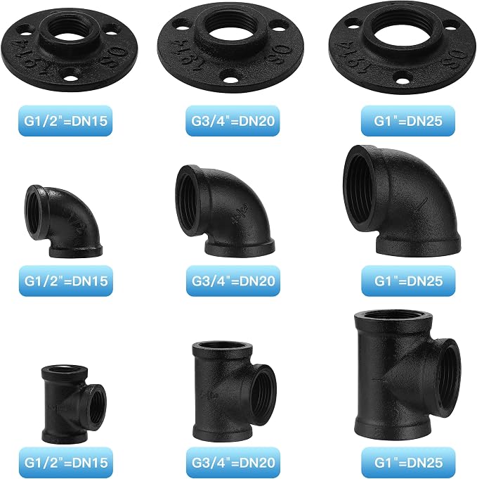 1/2" Black Floor Flange/Elbow/Tee Combo, 60 Pack Pipe Fitting - Image 3