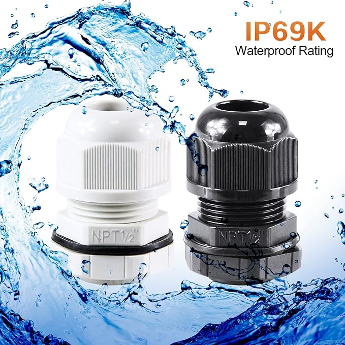 XHF 10 Pcs 1/2" IP68 Strain Relief Nylon Cord Grip NPT Cable Glands Adjustable - Image 6