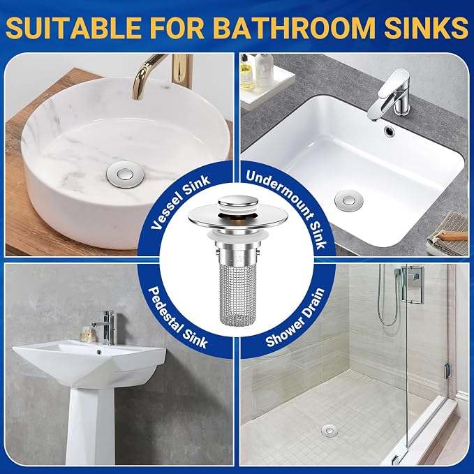 Bathroom Sink Drain Strainer, Pop-Up Bathroom Sink Stopper - Image 7