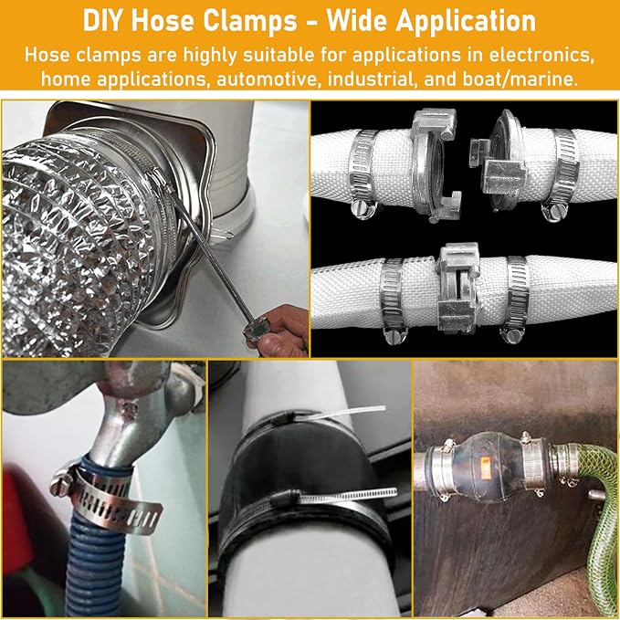 Hose Clamps Stainless Steel, Large Worm Gear Duct Pipe Hose Clamp Assortment Kit - Image 6