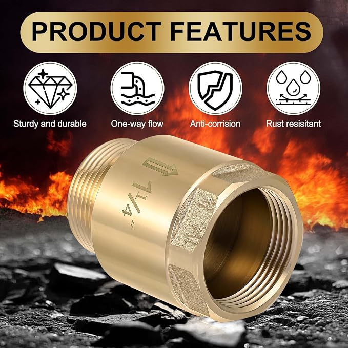 Zonon 2 Pcs 1-1/4 Inch Check Valve One Way Brass Non Return in Line Check Valve - Image 4