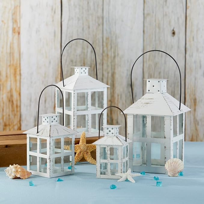 Kate Aspen White Vintage Distressed Rustic Candle Holder Decorative Lantern - Image 3