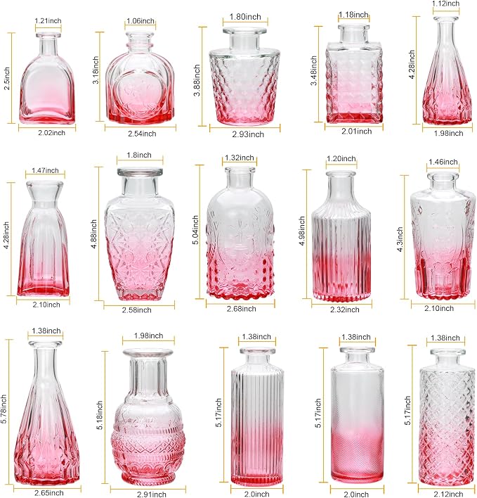 Glass Pink Bud Vase Set of 18, Small Glass Vintage Vases - Image 2