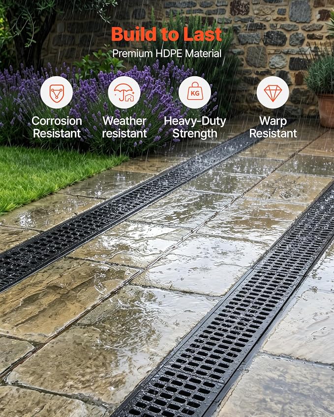 VEVOR Trench Drain, 40.2 x 6.06 x 5.5 in, 6 Pack Linear Drainage Channel - Image 4