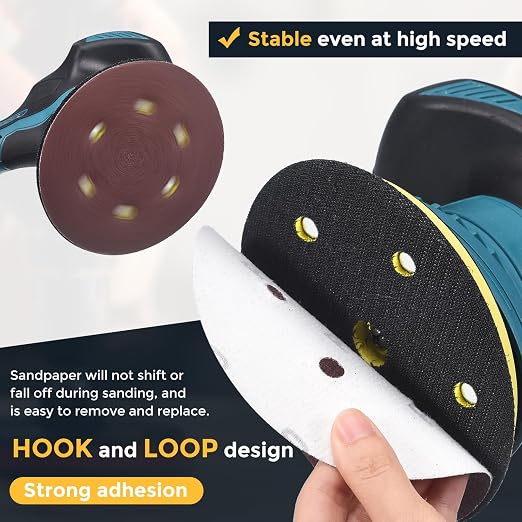 HARFINGTON 105Pcs 5Inch Sanding Disc 8 Hole Hook and Loop Sandpaper Red | - Image 3
