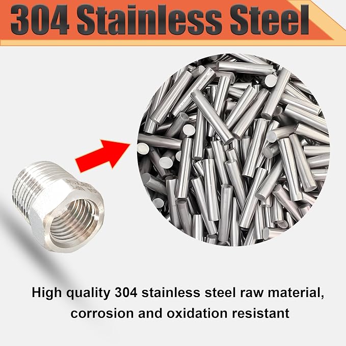 3/4" NPT Male to 1/4" NPT Female Reducer Bushing, 304 Stainless Steel Pipe Hex - Image 2