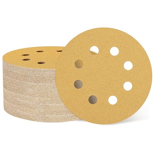 HARFINGTON 50Pcs 5Inch Sanding Discs 100Grit Yellow Aluminum Oxide 8 Hole | by HARFINGTON