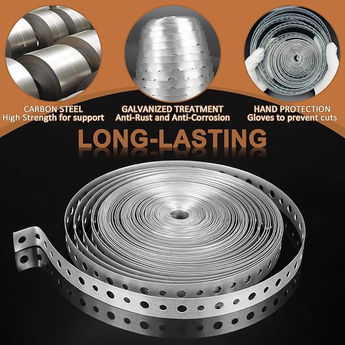 2Pack Galvanized Pipe Hanger Strap Metal Pipe Strap 3/4-Inch x 100-Feet 24-Gauge - Image 3